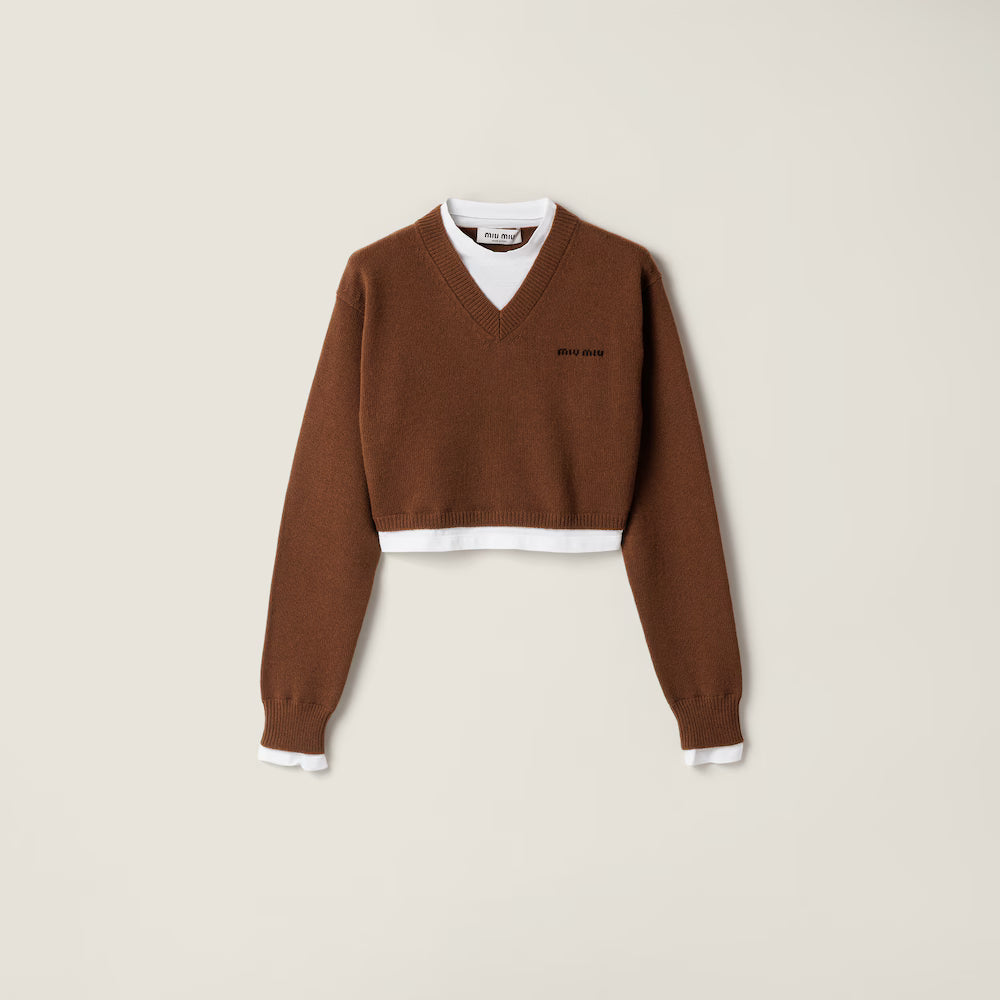 Cropped Cashmere V-Neck Sweater