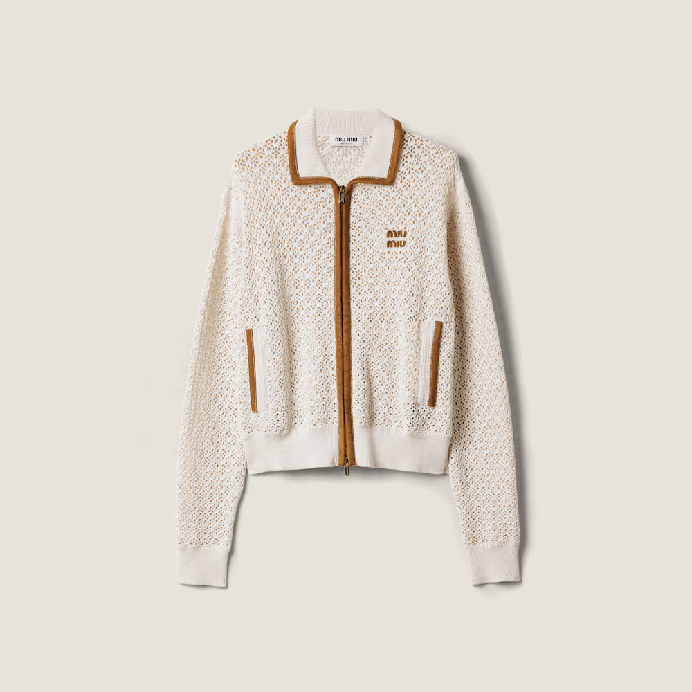 Cotton And Suede Cardigan