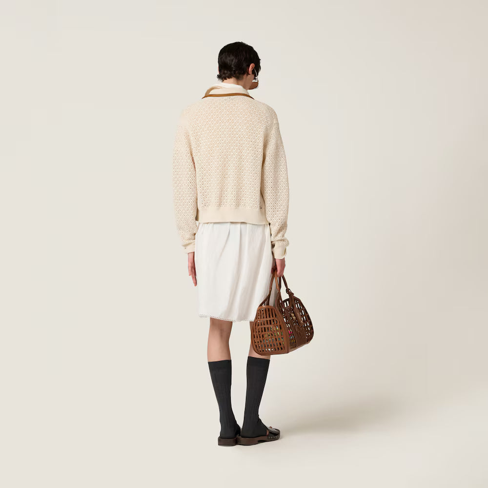 Cotton And Suede Cardigan