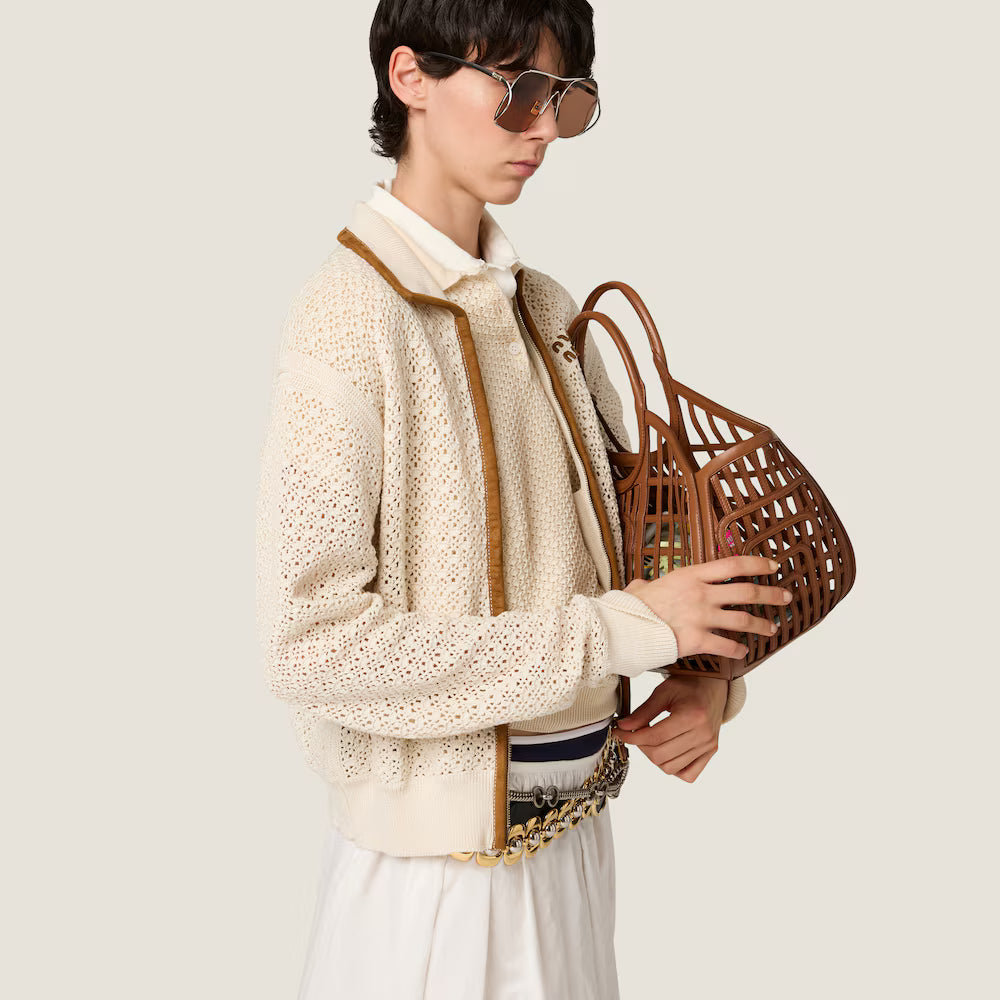 Cotton And Suede Cardigan