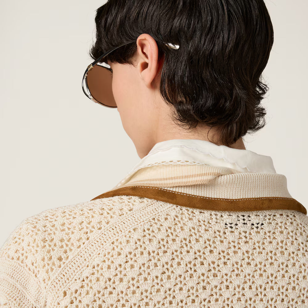 Cotton And Suede Cardigan