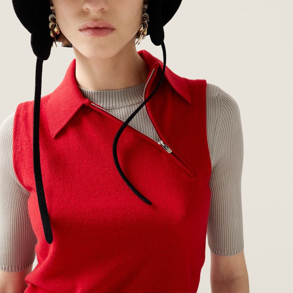 Sleeveless Cashmere Polo Shirt