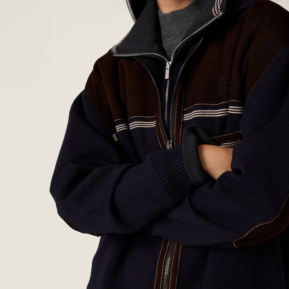 Wool And Leather Zipper Cardigan