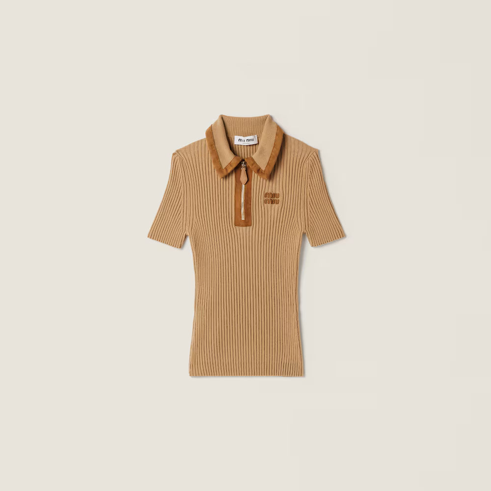 Ribbed Knit Cashmere Polo Sweater