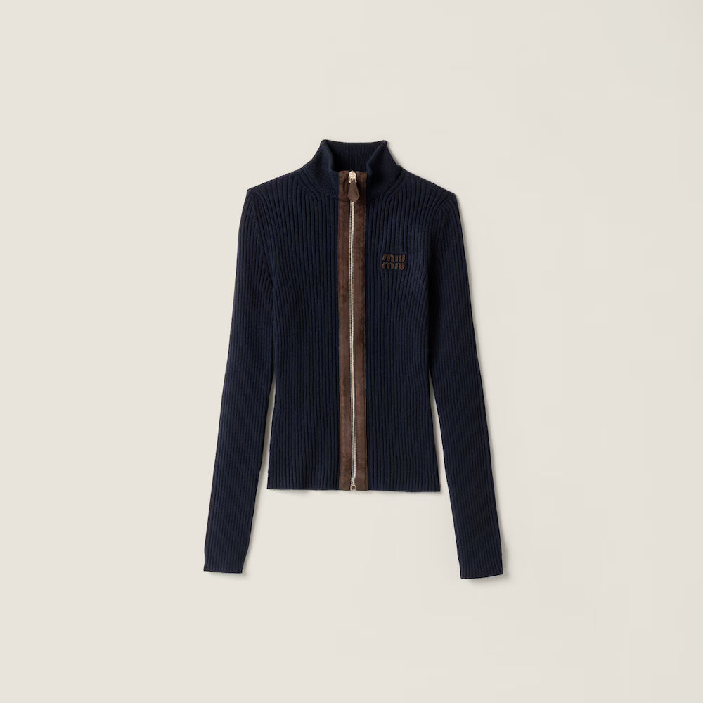 Cashmere And Leather Zipper Cardigan