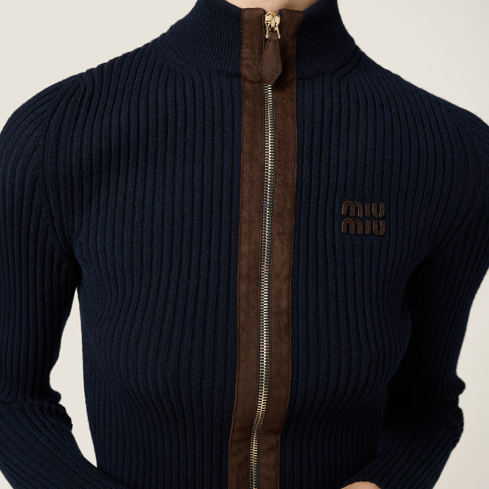 Cashmere And Leather Zipper Cardigan